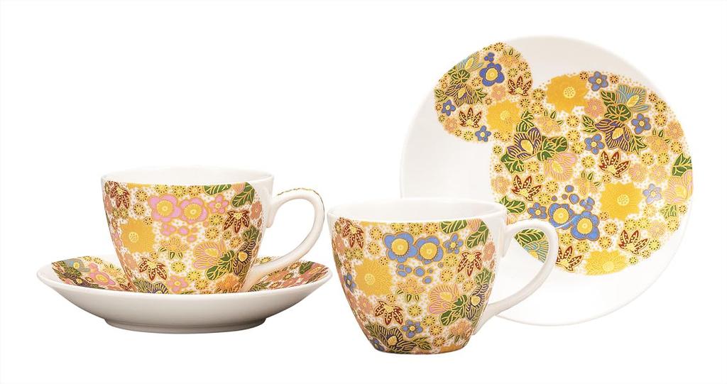 Kutani ware Iwataya pair coffee set, Hanazumi K9-1101