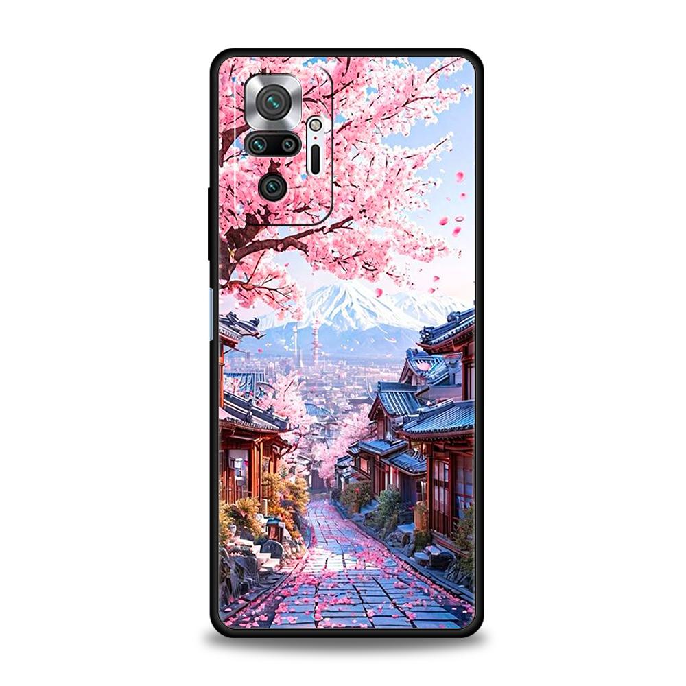 Japanese Style Temple And Cherry Blossoms Phone Case for Redmi 14C 13C Note 14 13 12 11 10 Pro Plus K40 K50 Pro Plus 5G Soft TPU