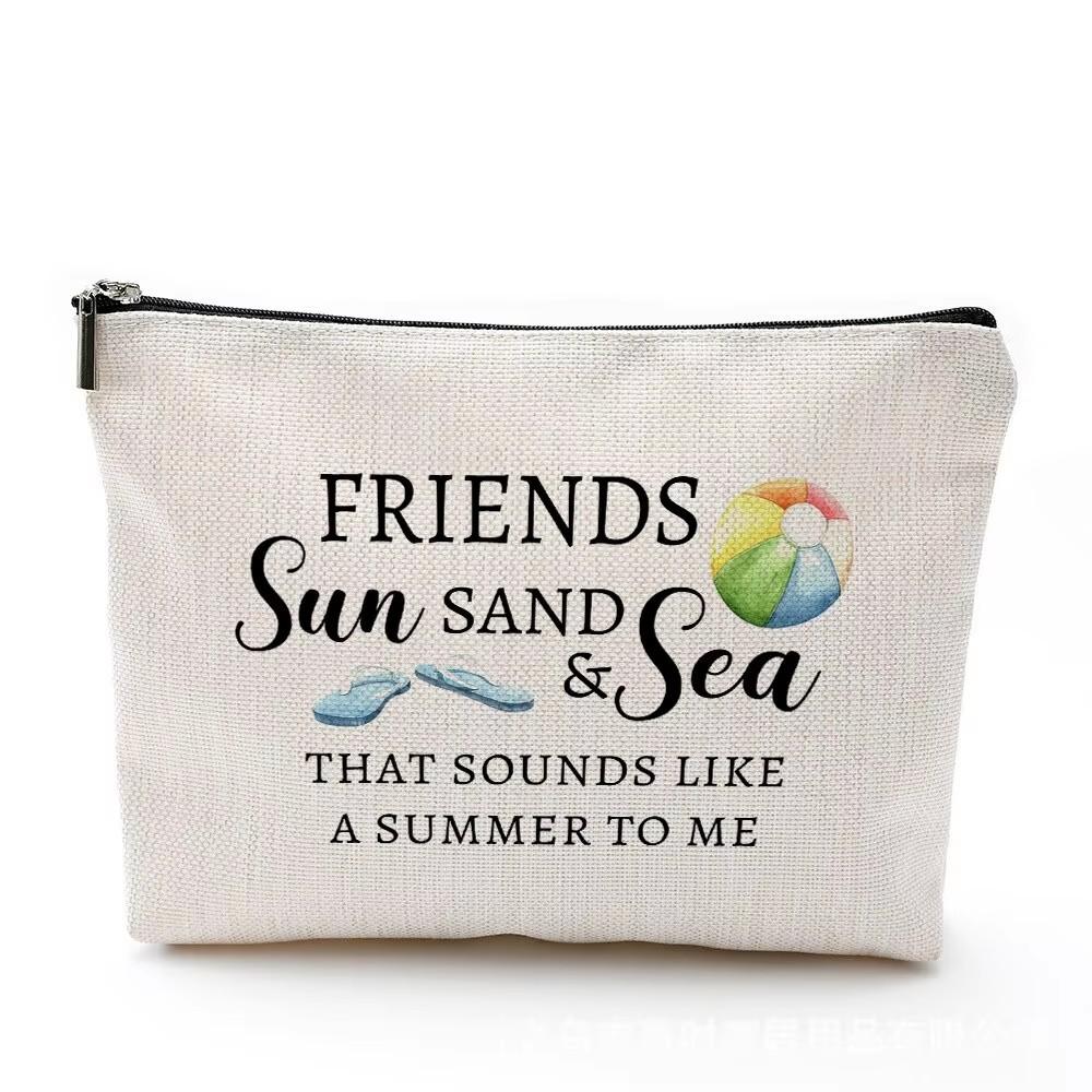 Printed Makeup Bag Waterproof Cartoon Cotton and Hemp Zipper Bag Cosmetics Jewelry Storage Bag Travel Bath Portable Toilet Bag