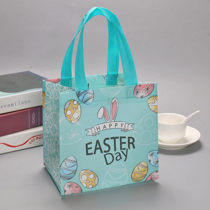 Egg Bunny Easter Gift Tote Bags Laminating Nonwoven Environmental Shopping Bags Large Capacity Dust Moisture-Proof Firm Handbag