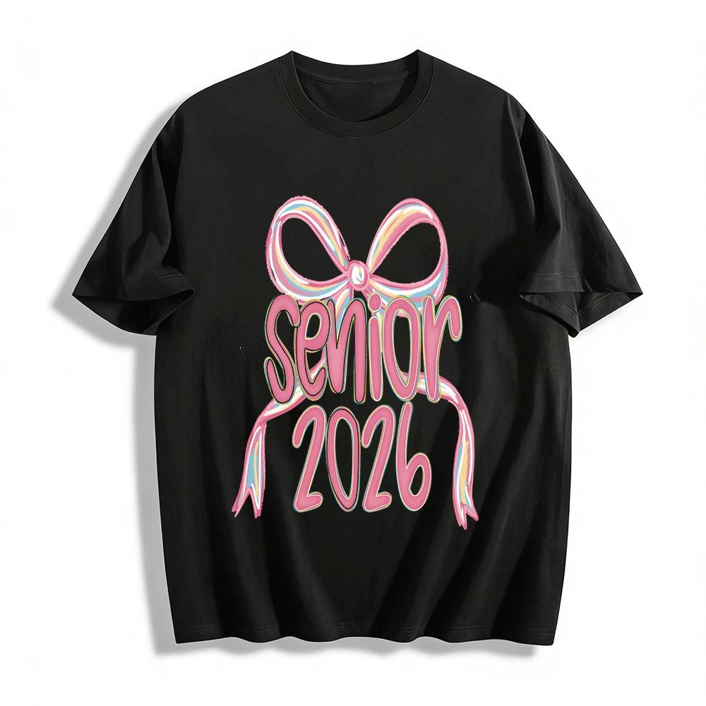 Senior 2026 Bow Print Graduation Commemorative Casual Top Pure cotton T-shirt XXS