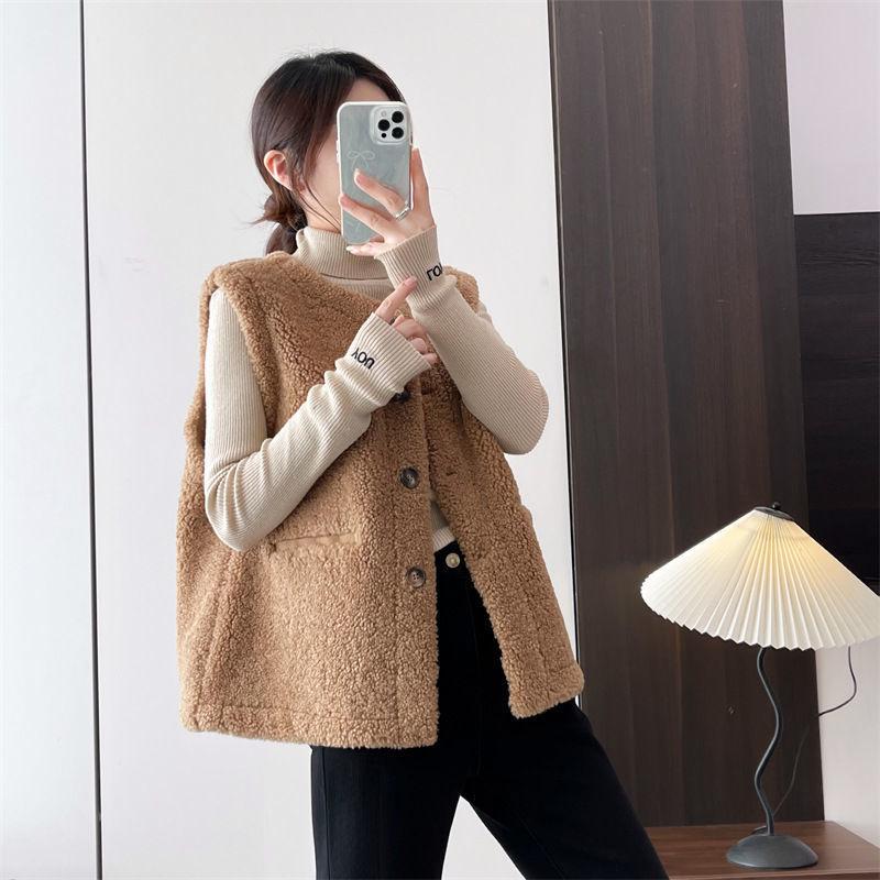 Gilet en laine d'agneau grande taille: Veste sans manches confortable d'automne/hiver pour femmes