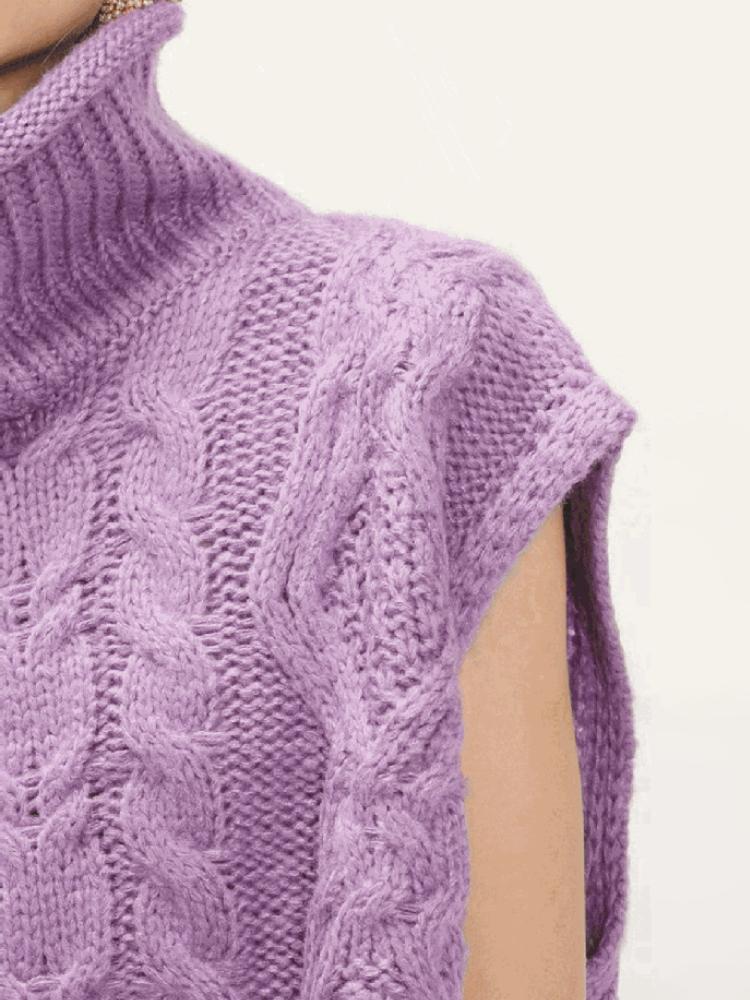 Podzim Zima Móda Dámské Svetry s copánkovým vzorem Vesta Ležérní Bez rukávů Rolák Volný Pulovr Zkrácené Topíky Teplé Pletené Oblečení