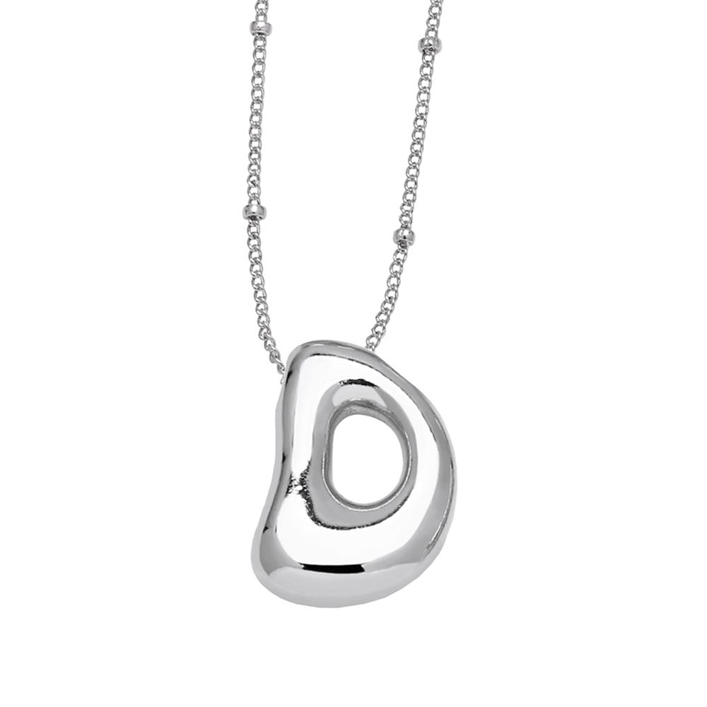 FLOLA Silver Plated Bubble Letter Pendant Necklaces For Women Initial Letter A-Z Necklace Custom Name Copper Jewelry nkeq63