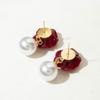Pearl Wine Red Bow Drop Earrings Zinc Zinc Alloy New Year Earrings Exquisite Red Velvet Bow Earrings  Gift