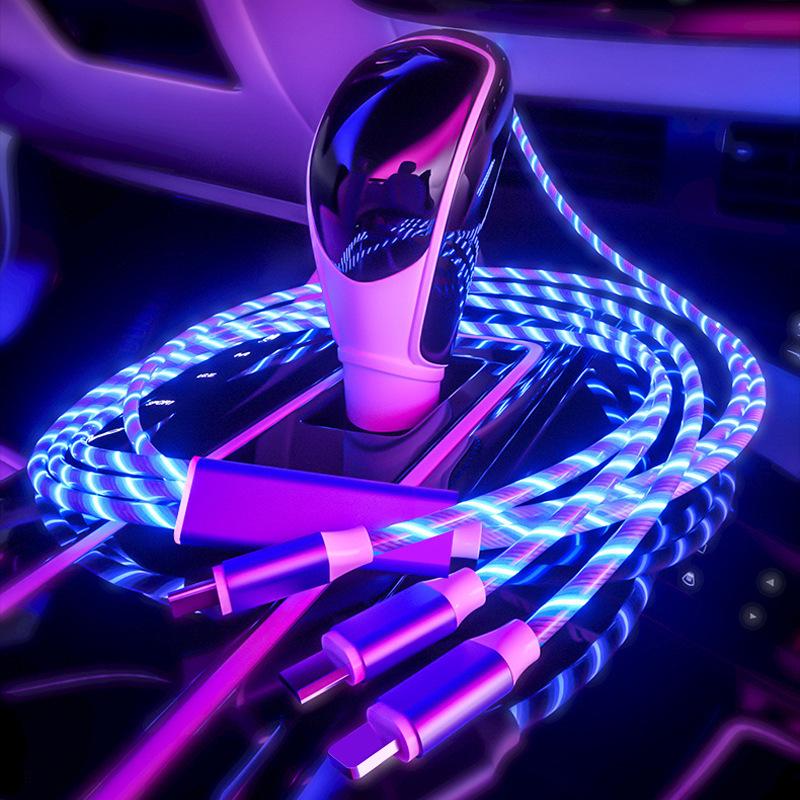 

3-in-1 Luminous Fast Charging Cable for Apple, Android, and Type-C Phones Rainbow