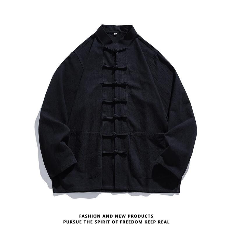 Herbst Herren Einfarbiges Hemd Herren Langarm Chinesischer Stil Hemden Tang Anzug Herren Retro Kung Fu Tai Chi Oberteile Weiße Hemden