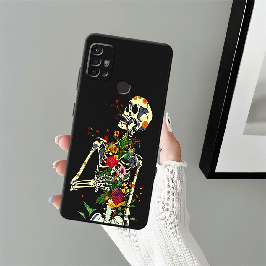 Handyhülle Case für Motorola Moto G22 Edge40 G60s G51 G73 G53 G30 G52 G50 G71 Edge 20 Pro 30 Lite G32 Rose Schädel