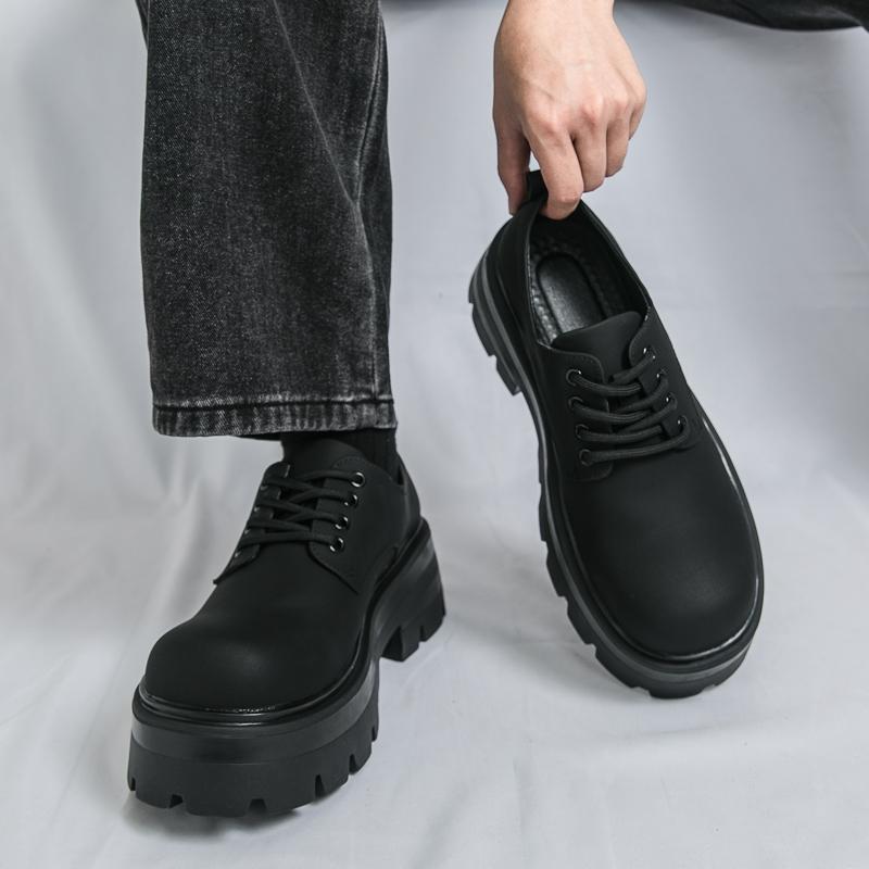 Fashion Men Business Derby Shoes Black Casual and Comfortable Thick-soled Anti-slip Fashionable Large-head Leather Shoes Size 38-46