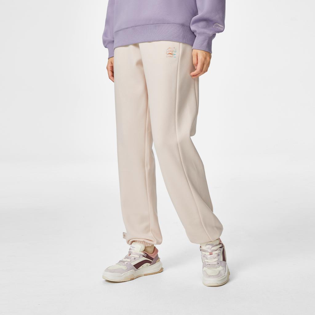Li Ning Sports Lifestyle Series Casual Tapered Knit Joggers Women Joggers Swan-White AKLU868-2
