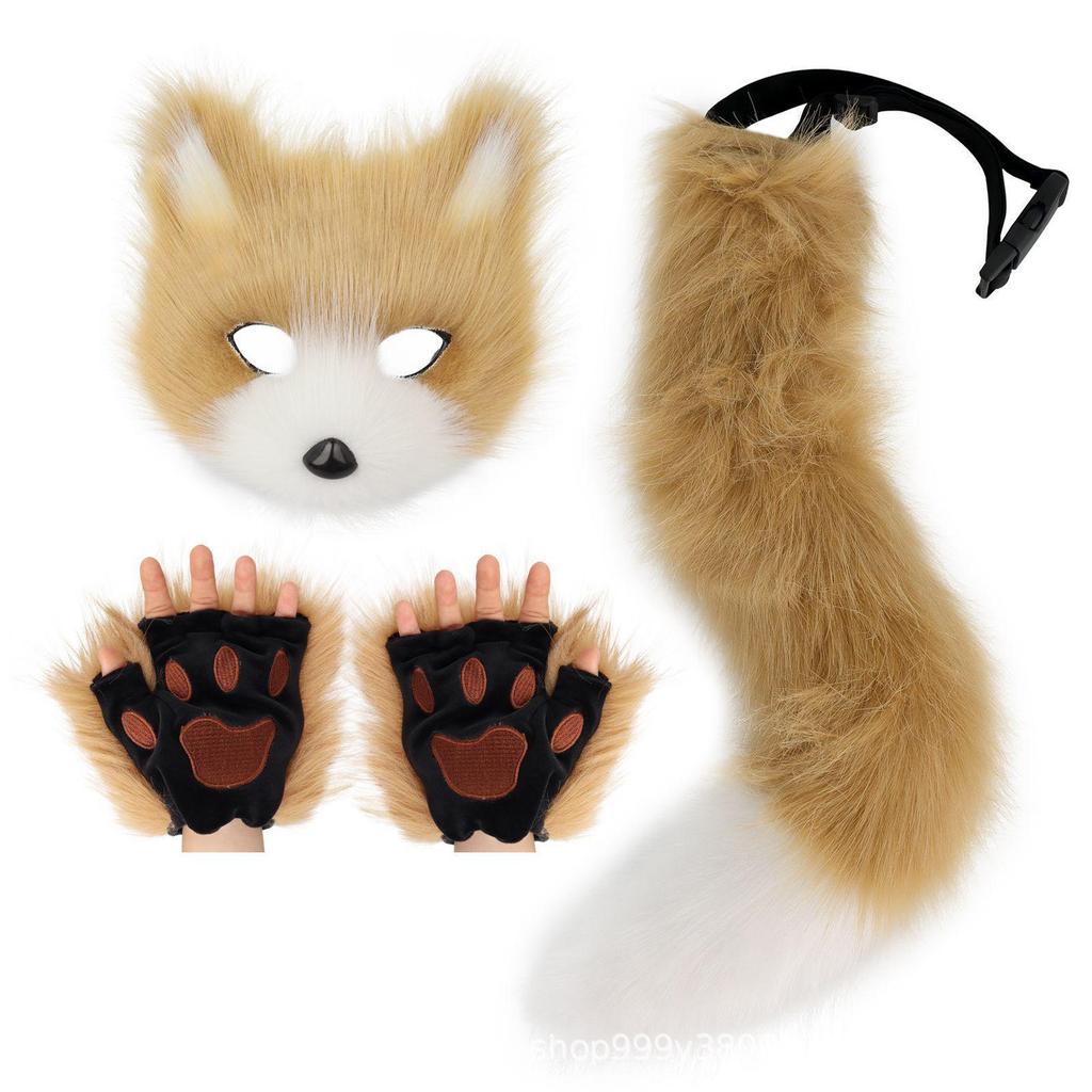 Halloween Beastman Cat-Fox Plush Mask & Gloves Cosplay Set