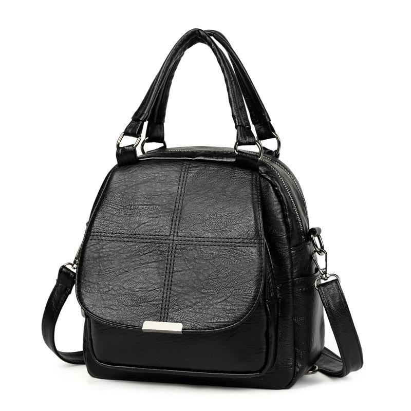 Многофункциональная женская сумка-рюкзак из мягкой кожи на плечо кроссбоди деловой рюкзак чёрный 2430₽