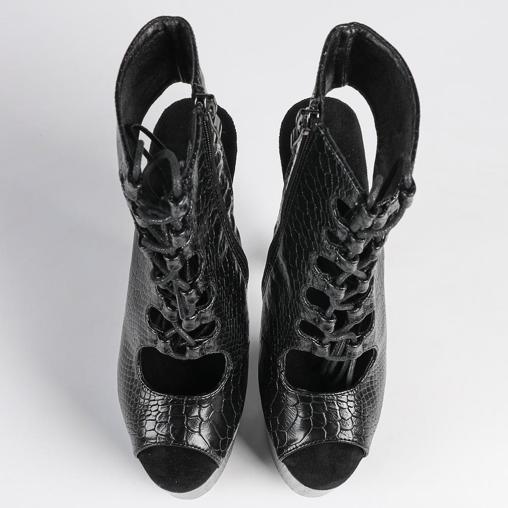 Women's  20cm Pole Dance Boots Black Lace Up Open Toe 20cm High Heel Platform Fashion Shoes Fish Toe