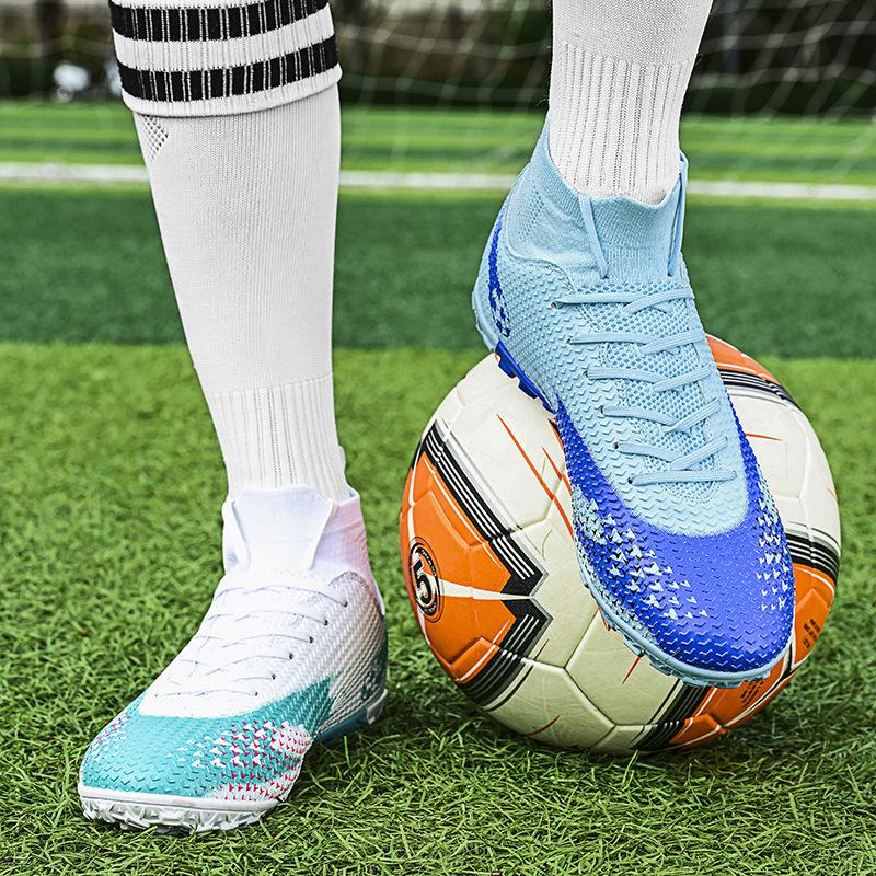 High-Top Football Shoes Tf Broken Nails Artificial Turf Ag Nails Leather Feet Boys And Girls Children And Adolescents Students Training Shoes