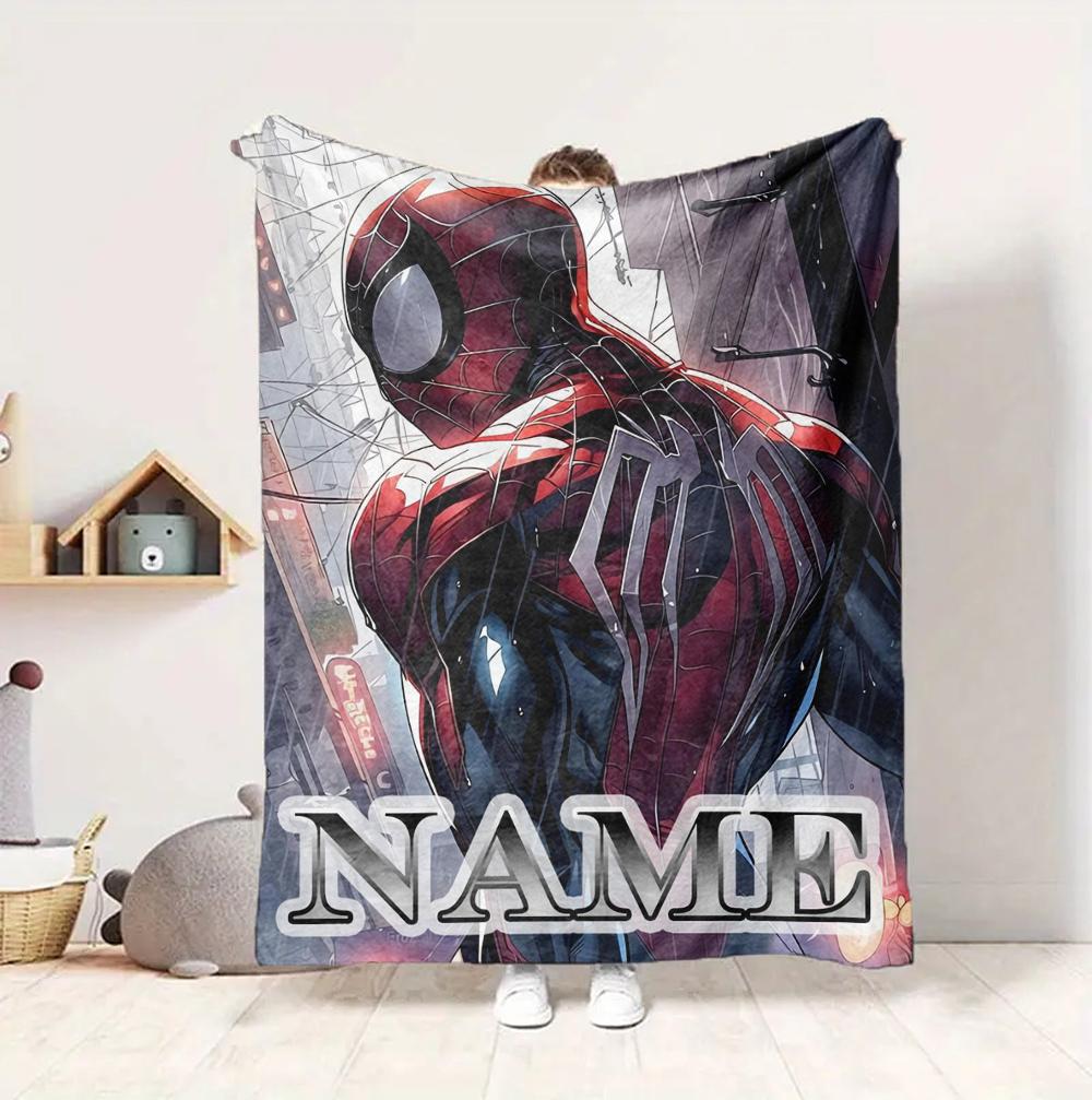 Custom Name Spider-Man Suit Flannel Blanket Throw Blanket Soft Warm Sofa Bed Decor Unique Gift