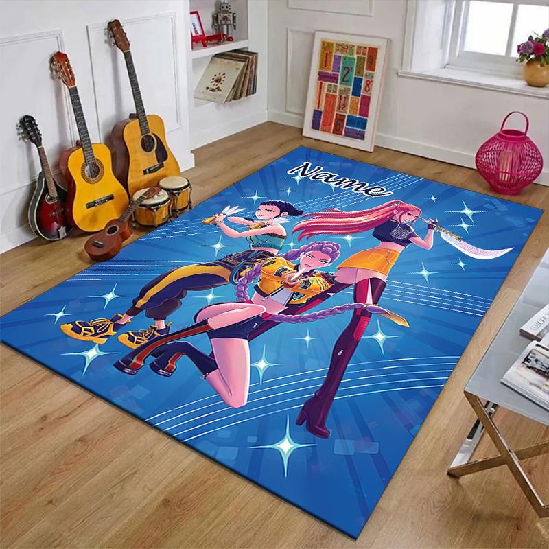 Custom KPop Demon Hunters Mat Personalized Name, Polyester Washable Indoor Entryway Rug, Gift for Christmas, Easter, Thanksgiving Day