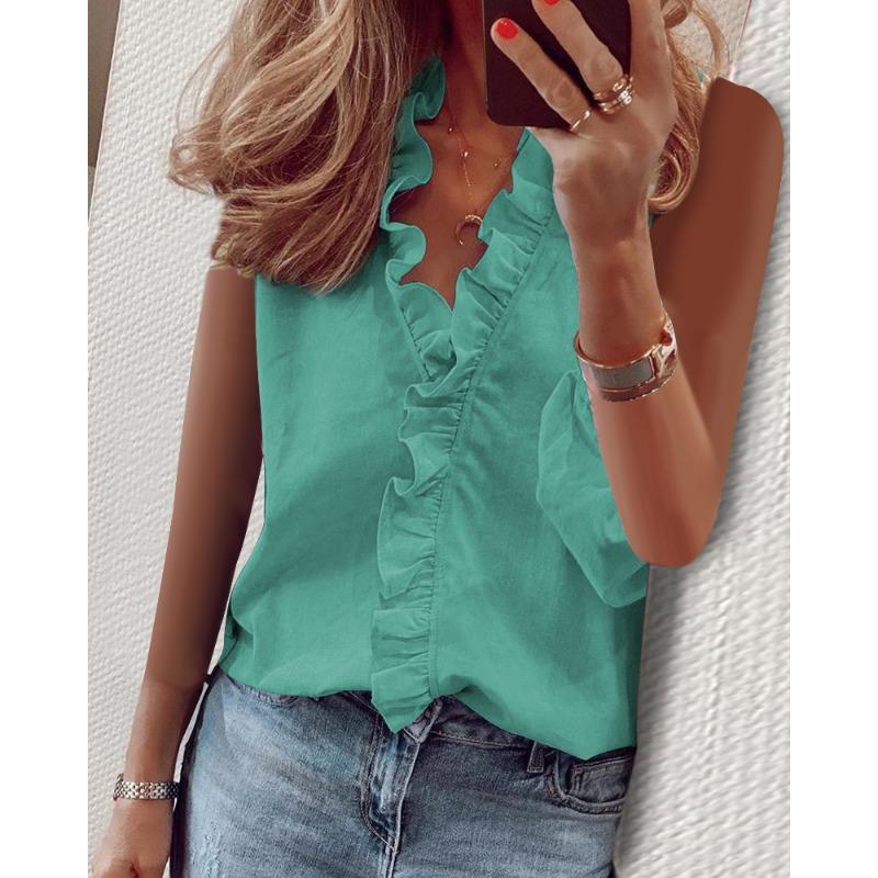 Summer Ruffled Sleeveless Fitted Pineapple Print Blouse for Women