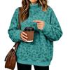 Women's Casual Long Sleeve High Neck Flannel Leopard Print Sweatshirt