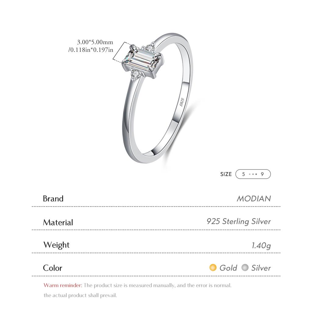 Modian Authentic 925 Silver Classic Charm Emerald Cut Zirconia Finger Rings For Women Hypoallergenic Wedding Jewelry