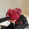 Mini Valentine's Day Heart Shaped Shoulder Bag, Solid Color Zipper Crossbody Wallet For Women, Punk Style Handbag