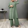Muslim Women's Urban Sportswear: Elegant Puff Sleeve Shirt & Wide Leg Pants Set
