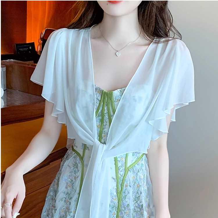 Damen Chiffon Cape: Leichter Sommer-Schal, Atmungsaktiver Sonnenschutz, Cardigan im Feen-Stil