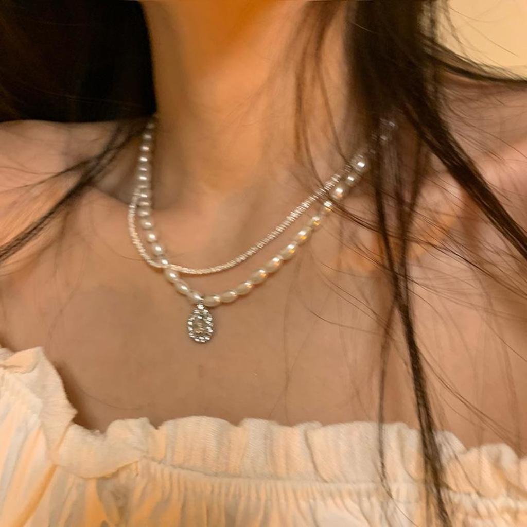 Wave Sparkling Collarbone Chain Light Luxury Design Sense Stacking Pearl Necklace Female Fairys Accessories