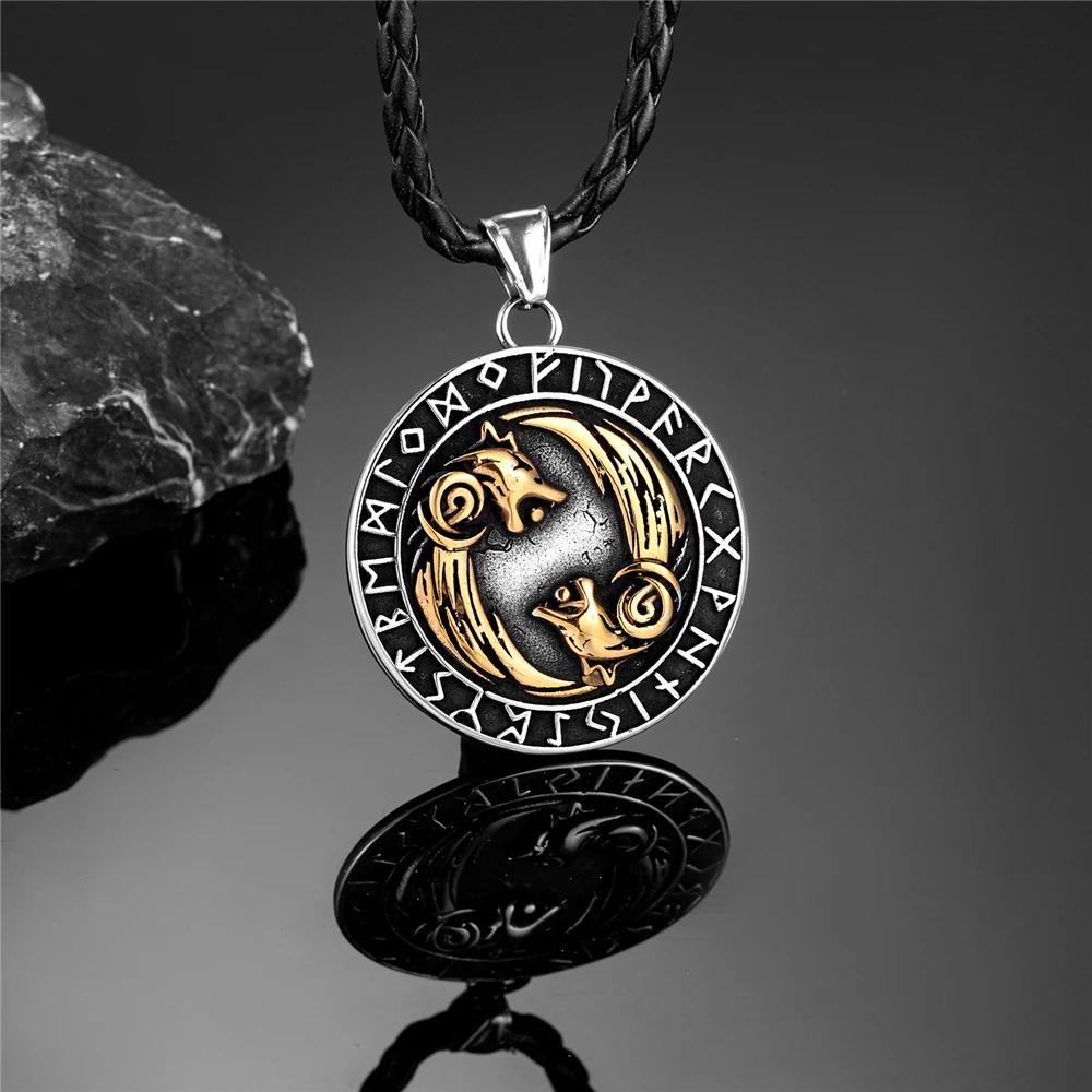 Wikinger Odin Wolf Halskette Herren Edelstahl Nordische Runen Keltischer Wolf Anhänger Vegvisir Amulett Nie Verblassend Skandinavischer Schmuck