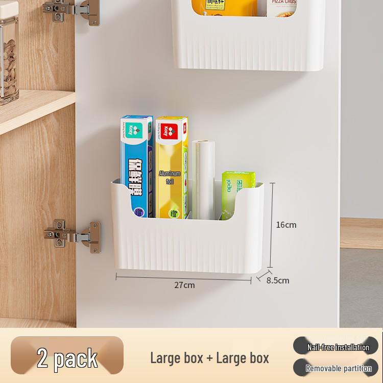 Wall-Mounted Storage Box for Kitchen and Bathroom, No-Drill Cling Film and Shampoo Holder.