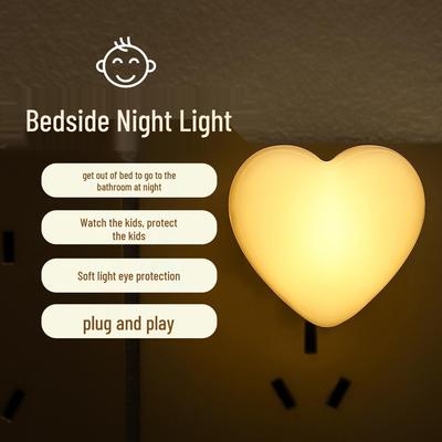 Heart-Shaped LED USB Night Light with Power Bank - White, Warm, Blue, Pink for Bedroom or Dorm Table 