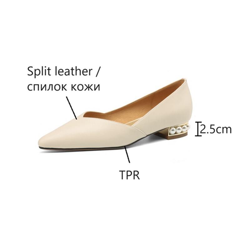 Fashion NEW Spring Women Pumps Split Leather Shoes for Women Pointed Toe Low Heel Women Pumps Pearl Handmade Shoes Concise Ladies Shoes