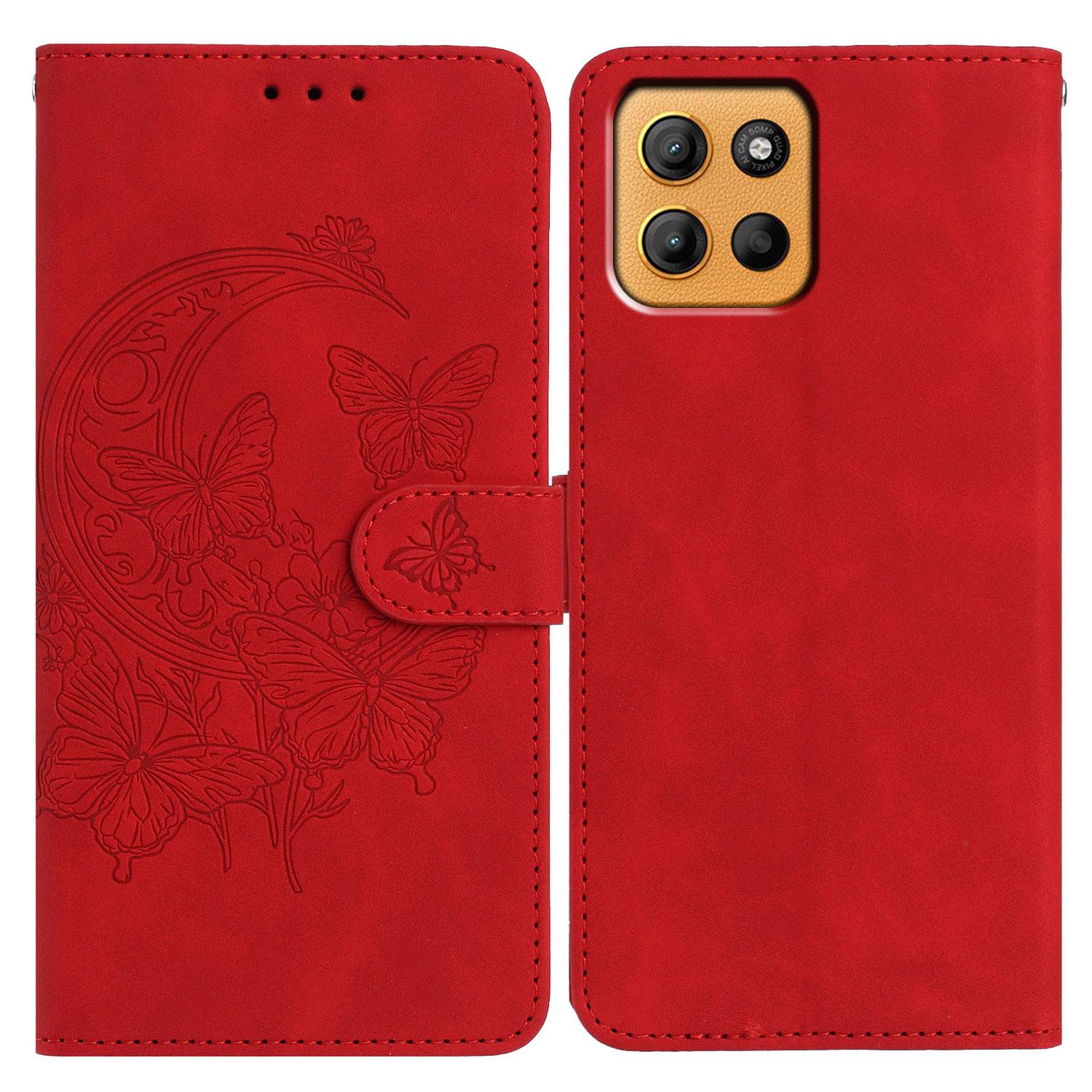 

For Motorola Moto G15 4G Case Butterfly Flower Imprinted PU Leather Wallet Stand Phone Cover D