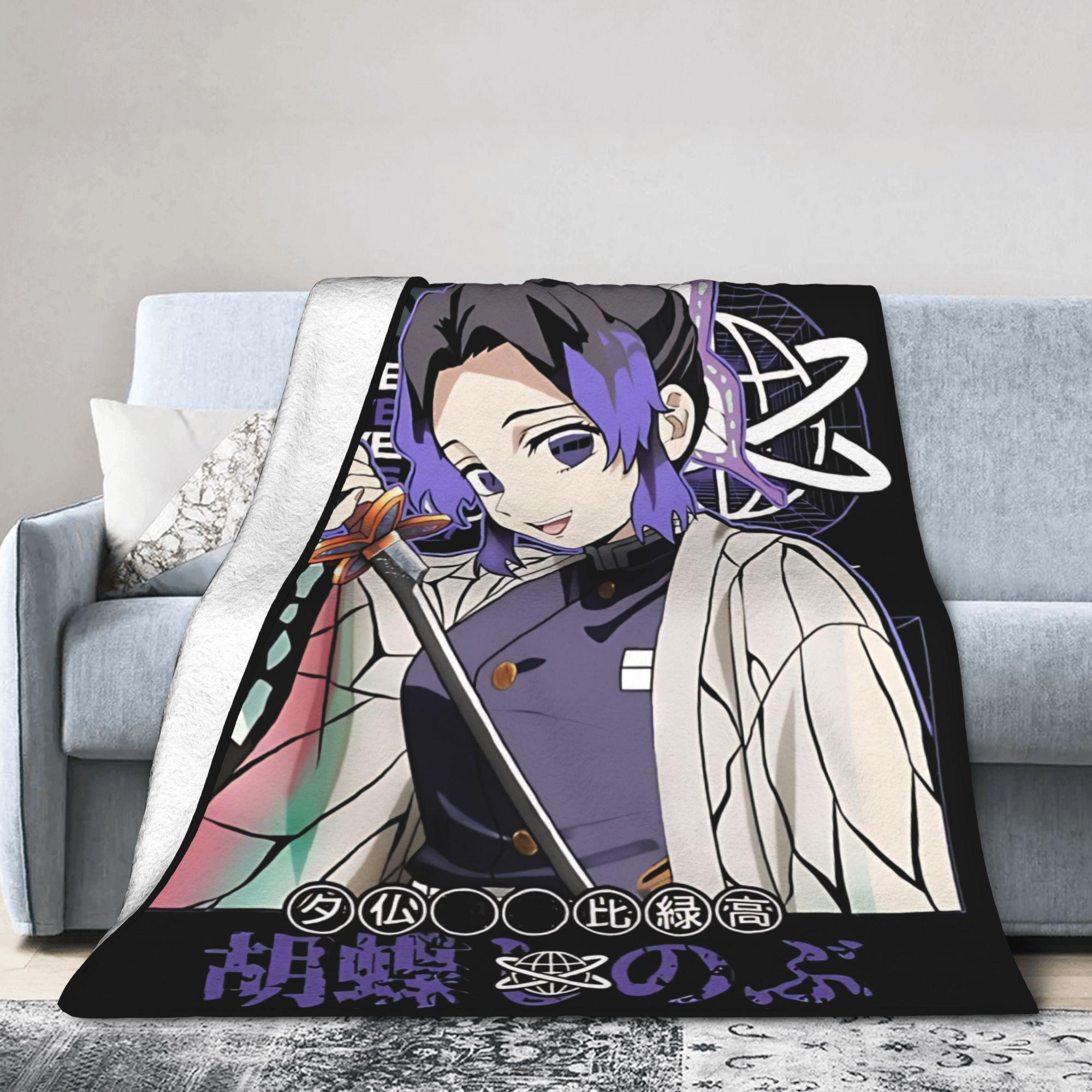 

Shinobu Kocho Anime Fuzzy Blanket Kimetsu No Yaiba Fashion Throw Blankets for Home 150*125cm Bedspread 75x90cm