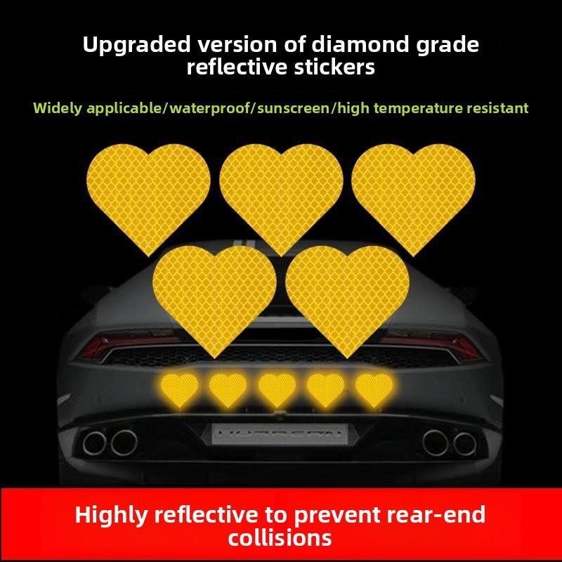 10Pcs Car Bumper Reflective Safety Strip Stickers Love Heart Shaped Car Reflective Sticker Night Driving Warning Safety Tape