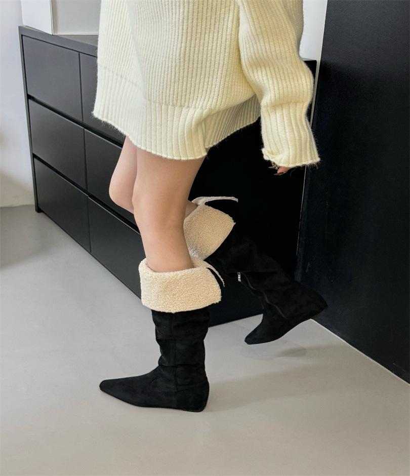 Wear more than one boot! Over-the-knee velvet boots New 2025 thick heel lamb wool pile knight boots children's boots