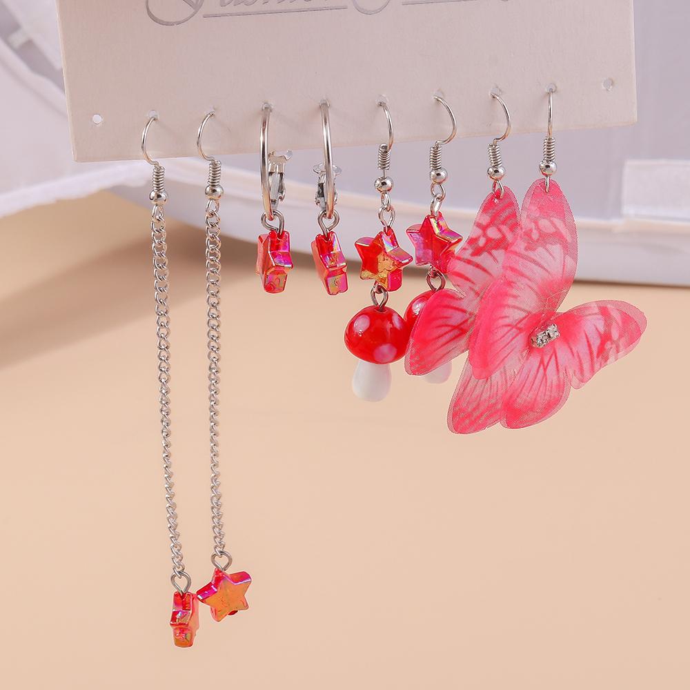 4 Pairs/Set Pretty Butterfly Drop Earrings Mushmoon Star Earrings for Women Girls Jewelry Gifts