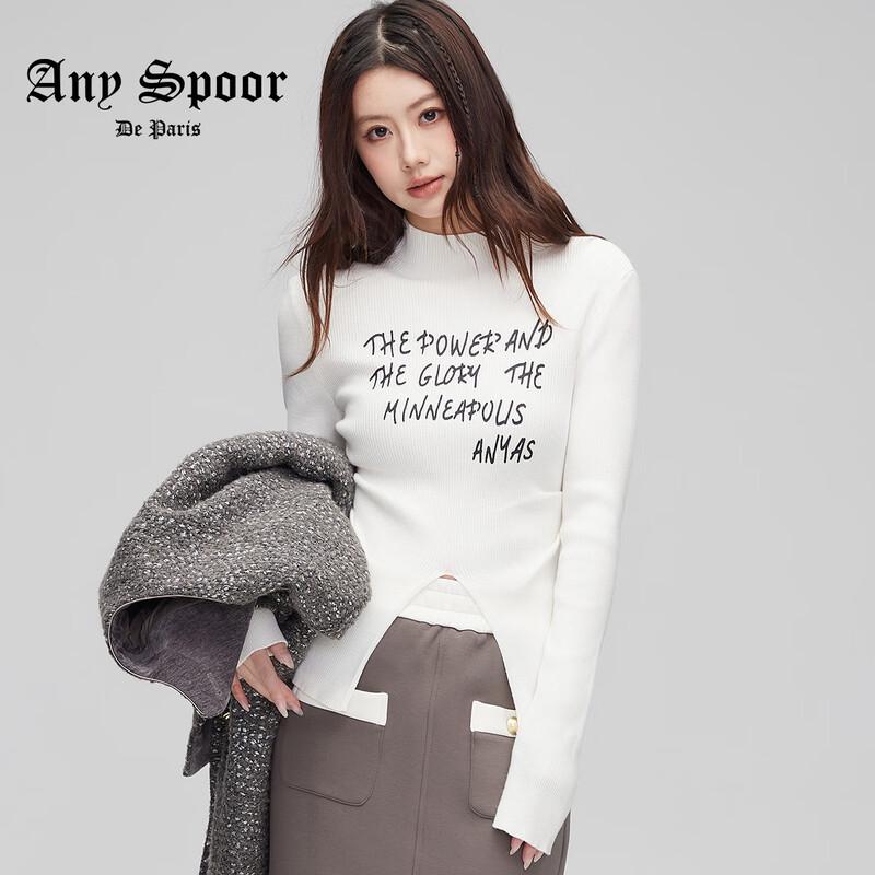 

ANY SPOOR Women s Slim-Fit Slit Half-High Collar Knit Sweater L
