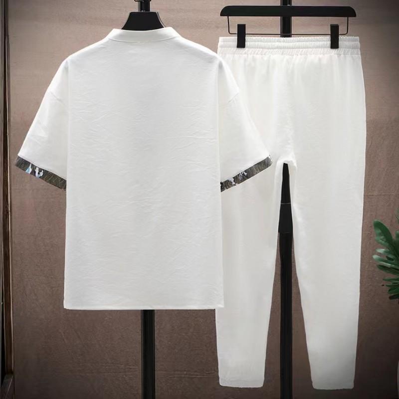 (Hemd + Hose)Sommer Kurzarm Herrenhemd Druckmuster Herren Freizeithemden mit elastischer Taille Herren Zweiteiler Größe XS-4XL