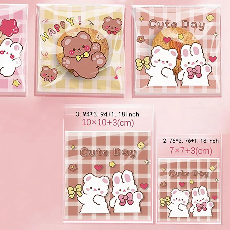 100 peças de sacos Ziplock com estampa de urso e coelho fofos, sacos de presente fofos de desenho animado