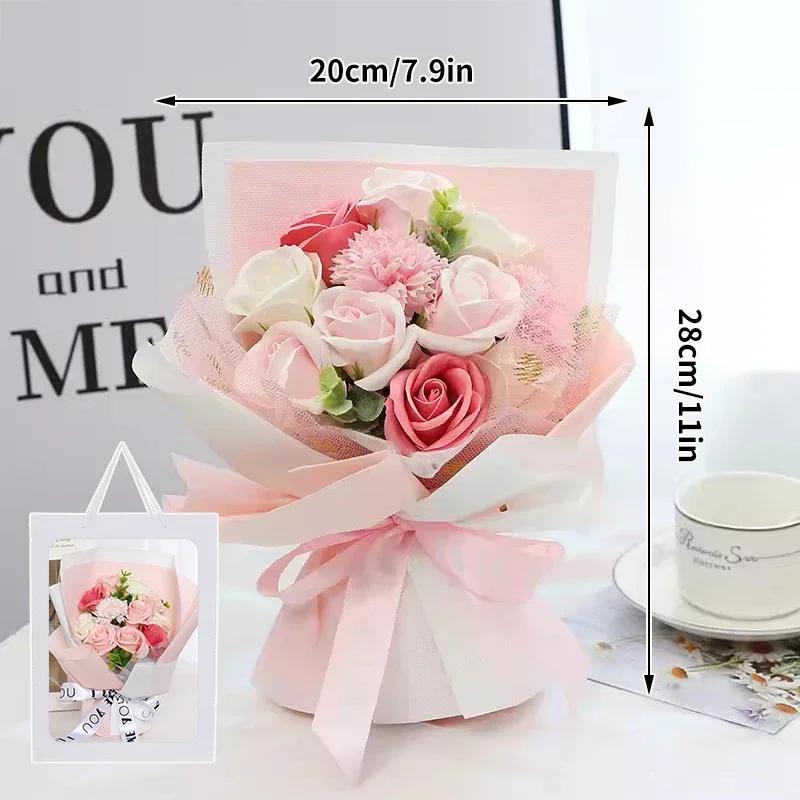 Artificial Soap Flower Preserved Bouquet Rose Realistic Mothers Day Valentines Day Anniversary Wedding Romantic Gift Decoration