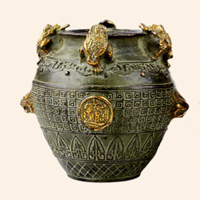 Square Creative Ornament, Treasure Basin Decoration, Bronze Golden Toad Jar, Home Decor Brass
