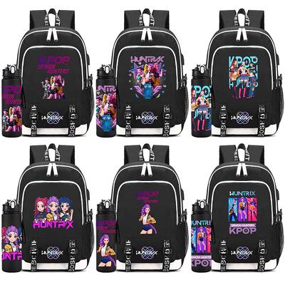 2Pcs/set Anime K-Pop Printed Backpack with 750Ml Water Bottler for Teenager Student Girl Boy Bookbag Kid Gift Large Capacity Travel Bag Rucksak