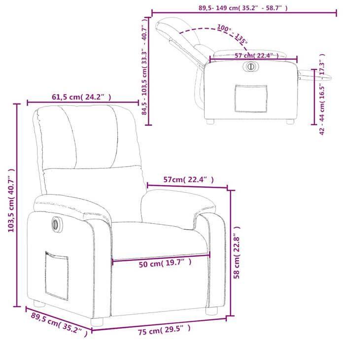VidaXL Fauteuil Inclinable Électrique, Chaise de Relaxation avec Dossier et Repose-pied Réglables, Siège de Salon Salle de 3204916