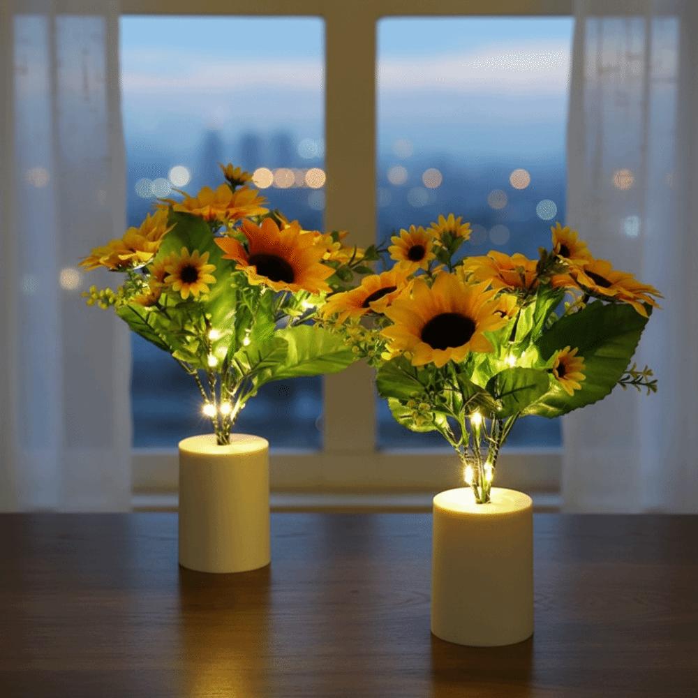 LED Night Light Bedside Desk Light On Battery Rechargeable Reading Light Safe Simulated 3 LED Simulation Flower Light Night Use
