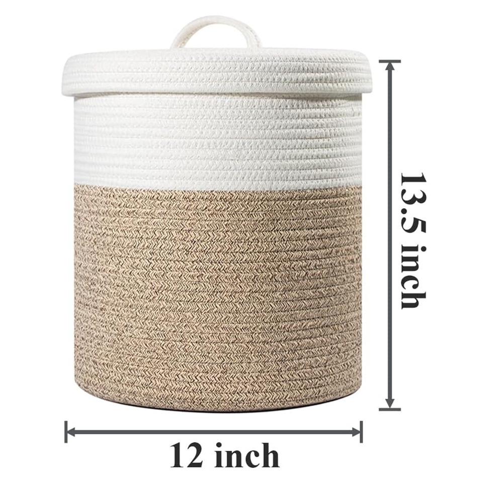 Lidded Cotton Rope Woven Laundry Basket & Storage Basket