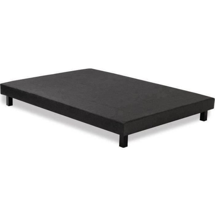 Sommier tapissier à lattes 140 x 190 - Bois massif gris anthracite + pieds - DEKO DREAM Rakenne