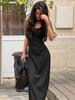 New Women's Elegant Solid Cami Maxi Dress Spaghetti Strap Bodycon Slip Dress Slim Fit Sleeveless Backless Dress for Office Brunch Daily Dates Wear