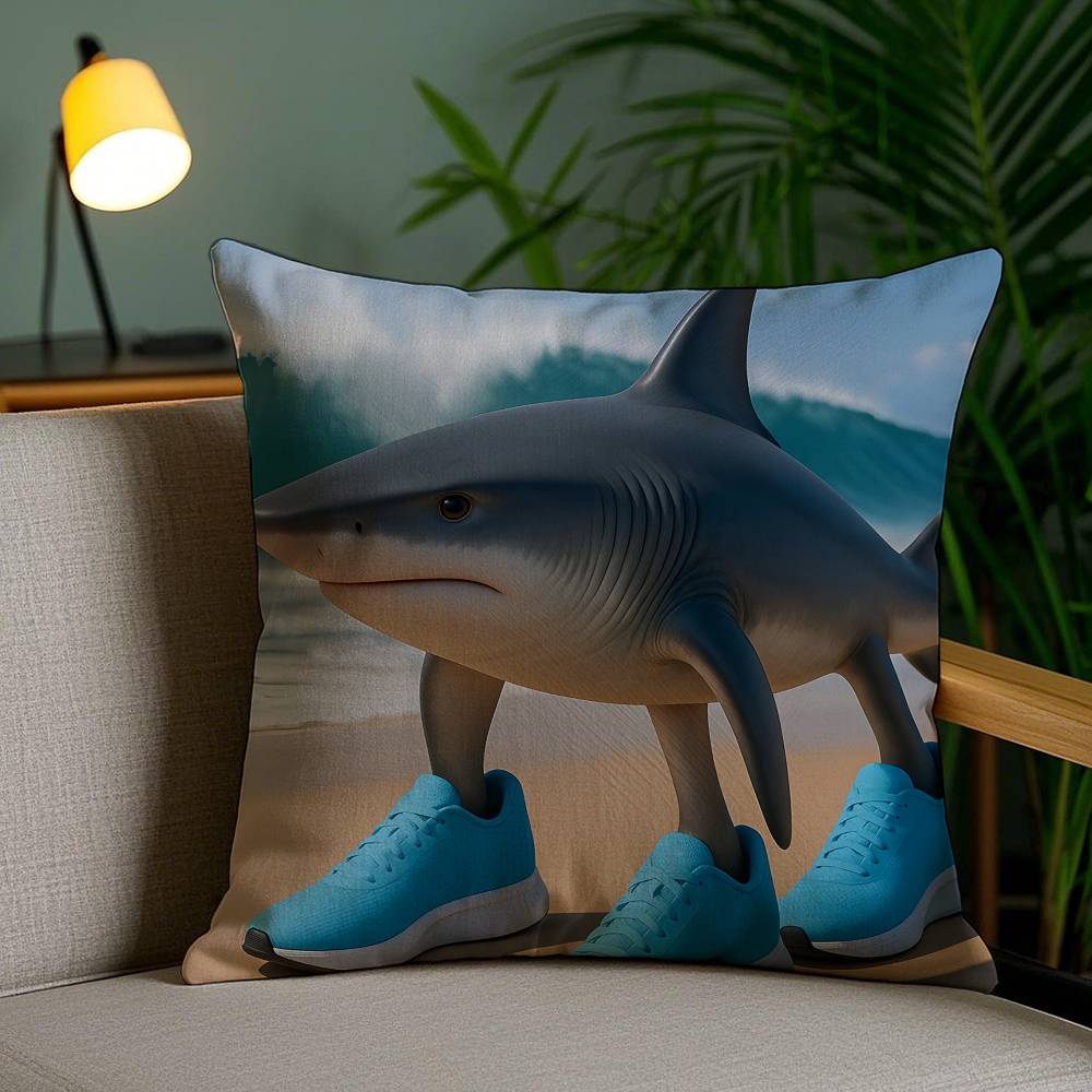 Italian Brain Rot Meme Tralalero Tralala Pillow Case Sofa Short Plush Double-sided HD Printing Room Home Office Cushion Cover