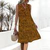 Plus Size V Neck Sleeveless Dress Abstract Bamboo Ink Print For Traditional Garden Visit