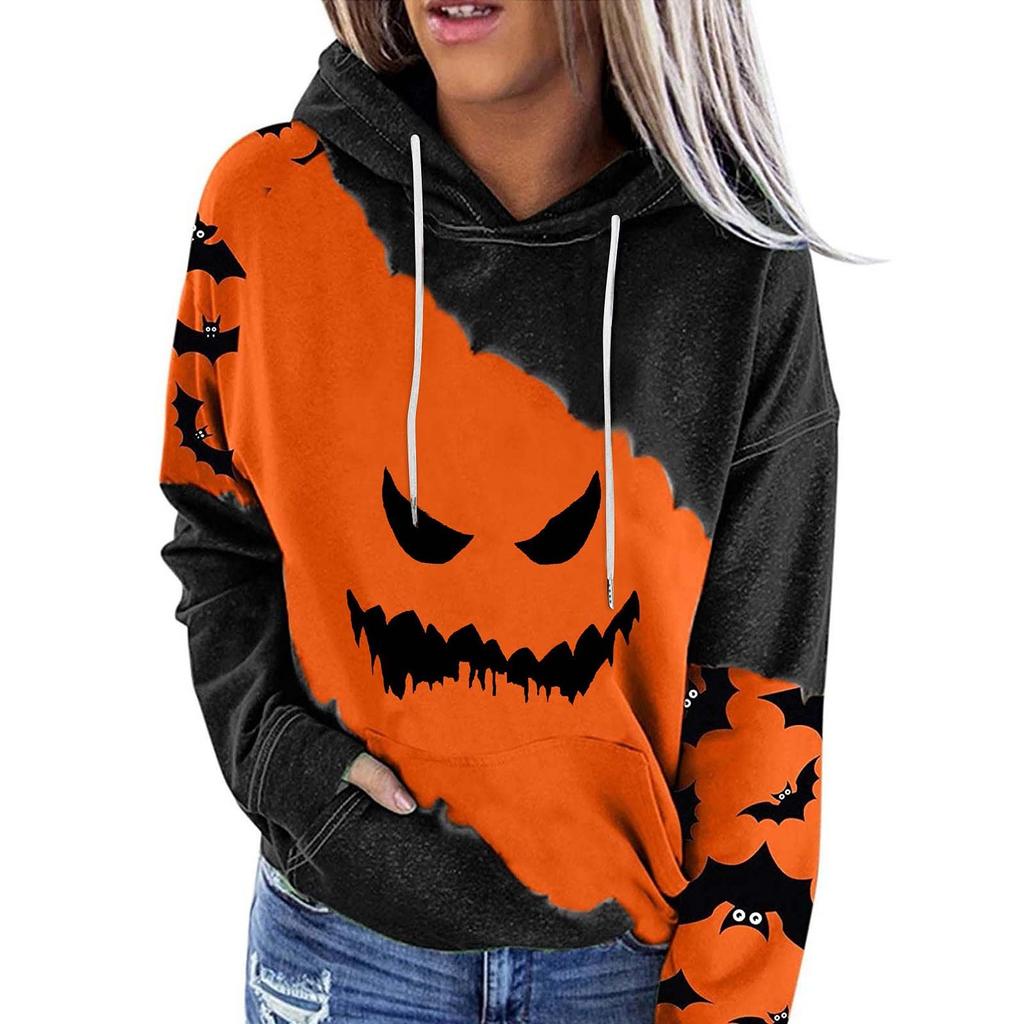 Women's Casual Fashion Halloween Print Long Sleeve Pullover Hooded Top